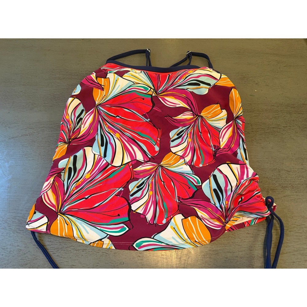 Hilor Floral Tankini Swim Top Multicolor Adjustable Straps Side Cinch Padded 8
